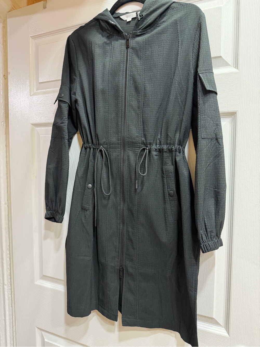 Women's Hooded Drawstring Trench Coat - black